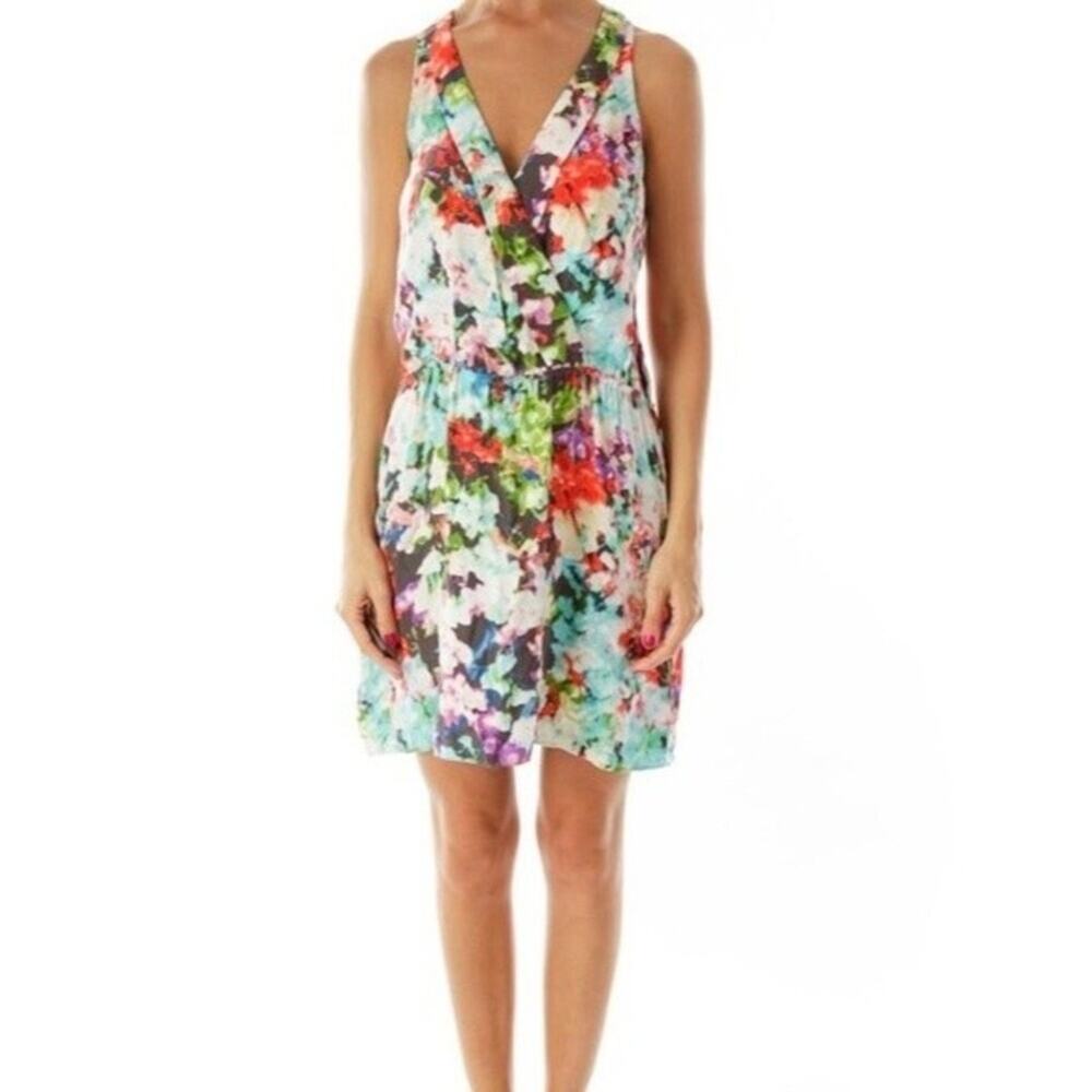 Parker Watercolor Mini Dress Silk Resort Cruise  Beachy Boho Feminine Size Small